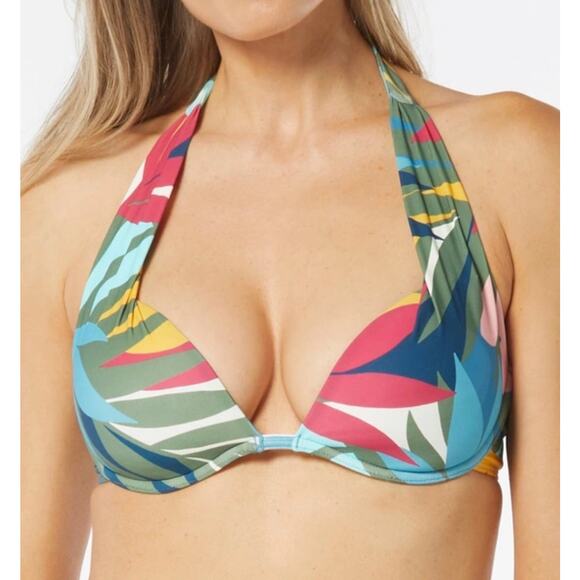 Coco Reef Cameo Halter UW Push Up Bikini Top 12 36D Rainforest Leaves NWT - Picture 1 of 2